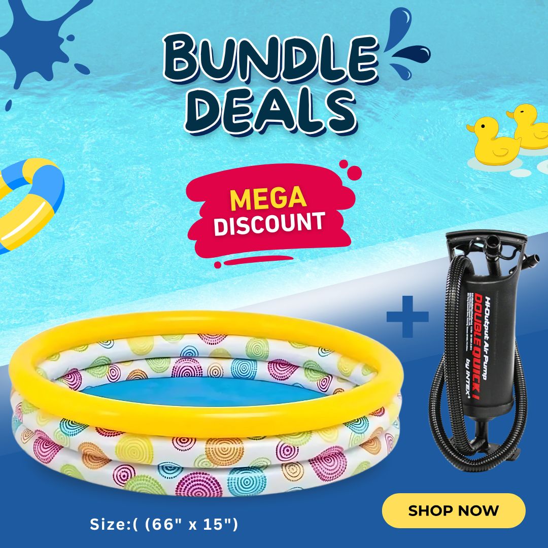 66" x 15" Inflatable Kiddie Pool with Hand Air Pump - Summer Splash Bundle