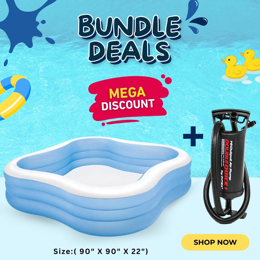 Large Inflatable Family Pool with Pump – 90" x 90" | Mega Bundle Discount – Kids Panda