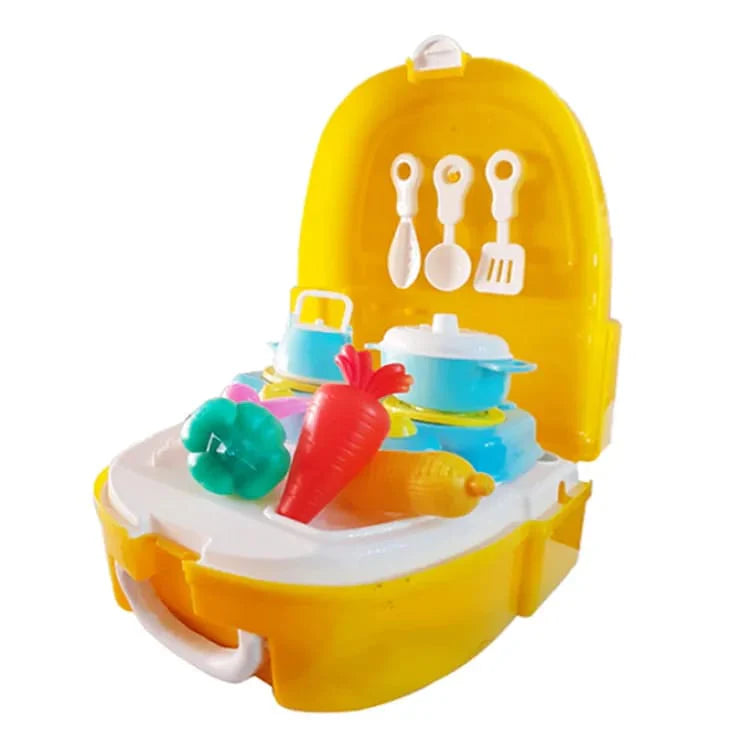 Kitchen Play House - Little Cheff Cooking Backpack for Kids - 22 Pieces Set