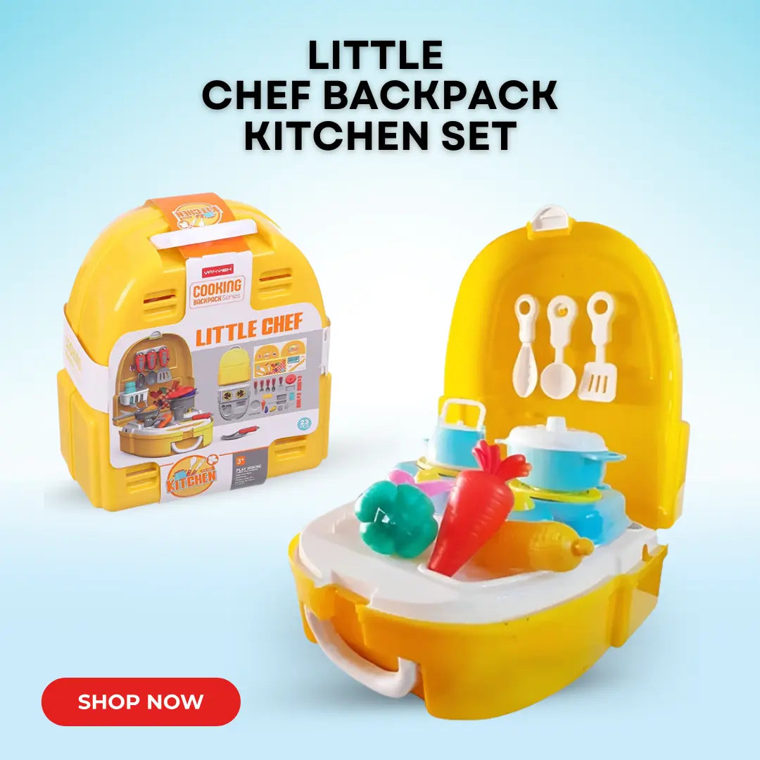 Kitchen Play House - Little Cheff Cooking Backpack for Kids - 22 Pieces Set