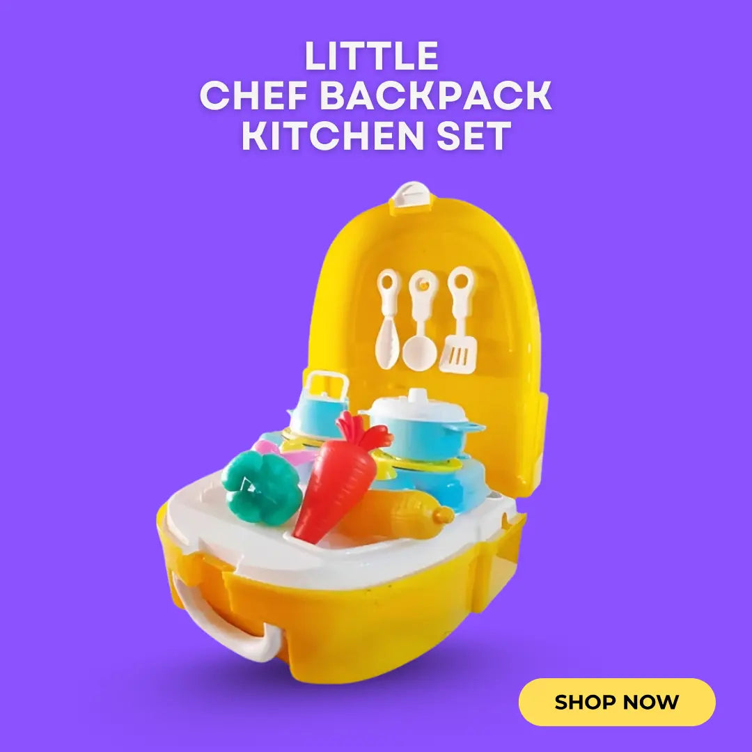 Kitchen Play House - Little Cheff Cooking Backpack for Kids - 22 Pieces Set
