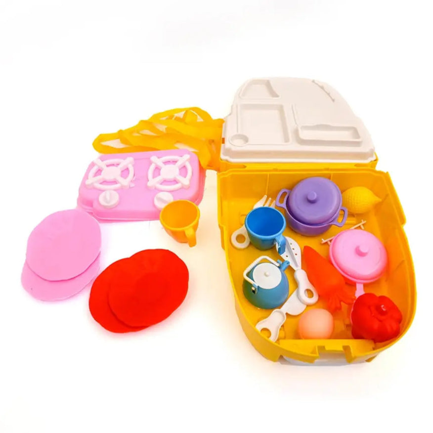 Kitchen Play House - Little Cheff Cooking Backpack for Kids - 22 Pieces Set