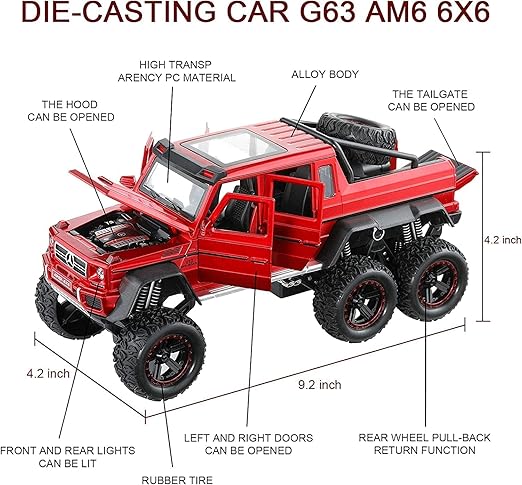 Mercedes-Benz G63 AMG 6x6 Diecast Model Car with Lights, Sound, and Openable Doors